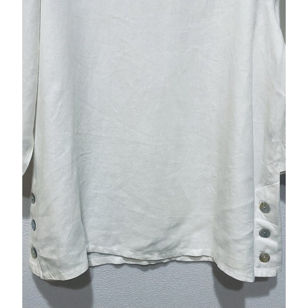 Amelline Top Womens XL White Linen Tunic Side Buttons Minimalist Lagenlook Boho - Picture 3 of 7
